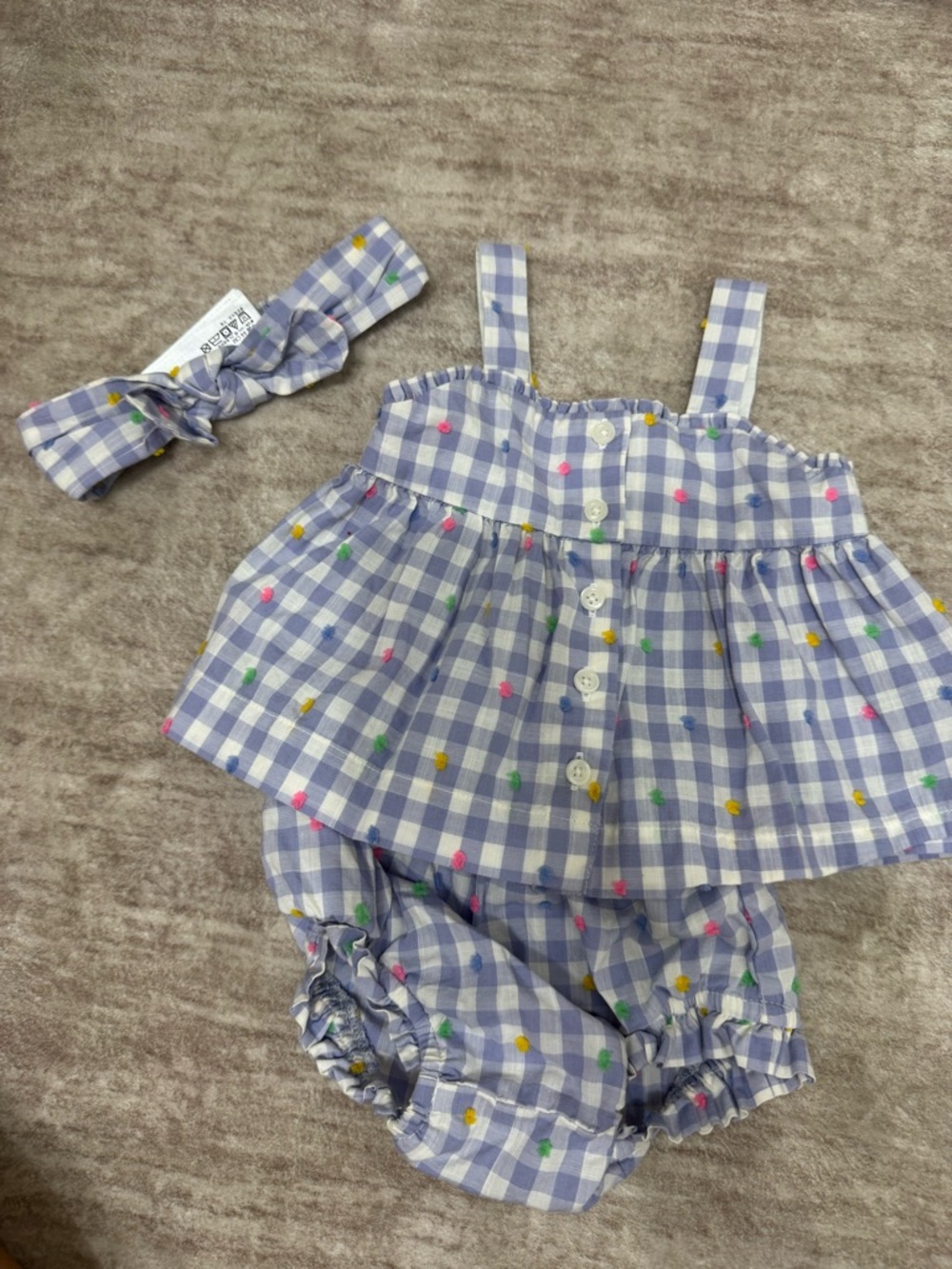 GAP baby girl Lavender Gingham Two-Piece Set with Headband